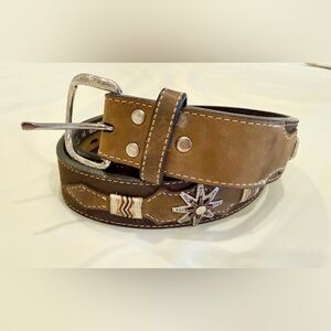 Nocona Western Rowel Concho Cowboy Leather Brown Belt Size 34, 1.5” wide